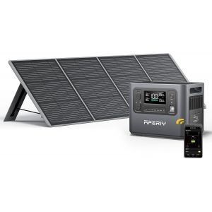 AFERIY Centrale &eacute;lectrique portable 2400W avec 200W Panneau Solaire - 2048Wh Batteries LiFePO4 - Sorties AC 220V-240V - Panneau Solaire Pliable avec Ports USB - IP65 - pour Camping/Maison/Domicile - Neuf