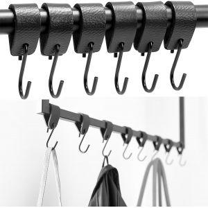 6 Pi&egrave;ces Crochets S Noir Avec Boucle En Cuir Crochets Multi Usages Avec Dragonne En Cuir Crochets En M&eacute;tal Noir Avec Boucle En Cuir Pour Cuisine,Salle De Bain,Chambre &Agrave; Coucher Et Bureau - Neuf