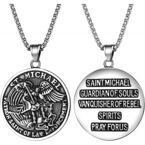 Kal-Collier Pendentif Archange Michael : Amulette De Protection Religieuse Pour Homme Acier Inoxydable M&eacute;daille Catholique Bijoux Cadeau, Standard, Acier Inoxydable, Pas De Gemme - Neuf
