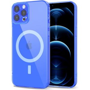 Eryi-Pour Iphone 12 Pro Max Coque Compatible Avec Magsafe, Transparente Magnétique Protection De L'objectif Etui Housse, Pleine Silicone Cover, Coque Mat Translucide Mince Antichoc, Bleu Fluo - Neuf