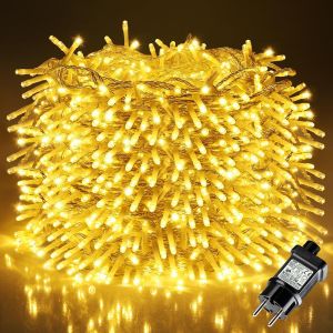 Kal-Lichterkette Weihnachten, 20m 200 Led Lichterkette Strom Warmweiß Mit 8 Modi Und Speicherfunktion, Wasserdichte Ip44 Für Balkon, Garten, Geländer, Innen Und Außen Dekoration - Neuf