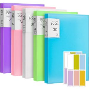 ERYI-Lot De 5 Porte-Documents A4 Avec Pochettes En Plastique - 30 Pochettes - Pour Particuliers, École, Bureau, Classement, Documents Financiers D'Assurance - Neuf
