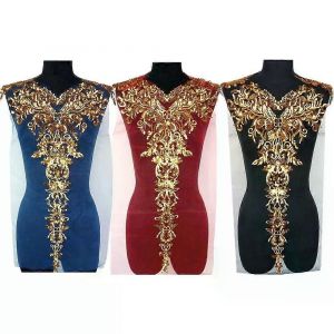 Forme De Plume Patchs De Couleur Or Vêtements Bricolage Vêtements Fournitures De Couture Dentelle Garniture Floral Robe De Soirée De Mariage Tissu De Robe De Mariée - Neuf