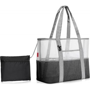 Sac de plage en Filet-Sac de Rangement pour Jouets de Sable, ,avec Petite Poche Zipp&eacute;e,Id&eacute;al pour la Plage,la Salle de Sport et les Courses - Neuf