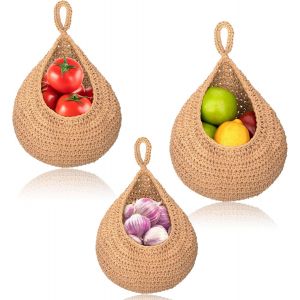 Sjzg-Panier &Agrave; Fruits Suspendu, Corbeille Oignons Tiss&eacute; Forme Larme Boh&egrave;me, Panier Osier Rangement Fait Main Pour Cuisine Restaurant L&eacute;gumes Collations (Marron) - Neuf