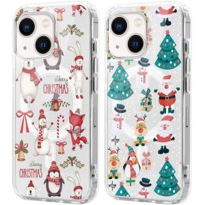 SJZG-2 Pi&egrave;ces No&euml;l Coque Magn&eacute;tique Pour Iphone 13 Mini 5.4'', Etui En Motif Dessin Cadeau De No&euml;l Compatible Avec Magsafe, Antichoc Housse Christmas Silicone Tpu Bumper Cover, P&egrave;re No&euml;l - Neuf
