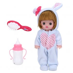 Bouteille de developpement intellectuel pour enfants, poupee vocale, jouets de jeu de role pour filles, vetements de lapin bleu - Neuf