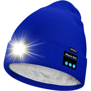 Unisexe Led Bluetooth Bonnet Lampe Frontale,Usb Rechargeable 4 Led Musique Parleur Chapeau De Course Lumière Chaud Polaire Doublée Tricot Bonnet Cadeaux Pour Hommes Et Femmes - Neuf