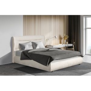 Lit double avec coffre en velours "Chamonix" - 140 x 190 cm - Beige - Neuf