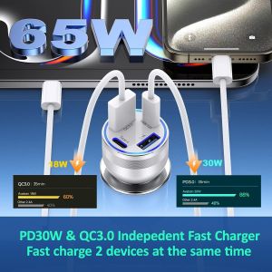 Allume Cigare Usb C, 65W 4-Ports Dual Pd&Qc3.0 Chargeur Allume Cigare Rapide, Prise Usb 12V Adaptateur Allume Cigare Secteur Pour Iphone 16/15/14/13/12/11/Pro Max, Ipad, Samsung Galaxy Pixel(Argent) - Neuf