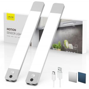 Reglette Led Lampe Cuisine Sous Meuble - 25Cm 1500Mah Lumiere Placard Avec Detecteur De Vol Stationnaire &Agrave; Main & Detecteur Mouvement Interieur Sans Fil Rechargeable Pour Armoire | 2 Pack - Neuf