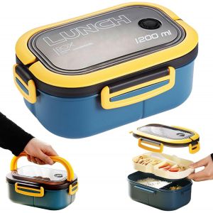 Kalanka-Lunch Box, Bo&icirc;te &Agrave; D&eacute;jeuner, Bo&icirc;tes Bento Avec Fourchette Et Compartiments 1200ml, Anti-Fuite Lunchbox Avec Couverts, Convient Pour Micro-Onde Lave-Vaisselle, &Eacute;cole Pique-Nique Travail (Bleu) - Neuf