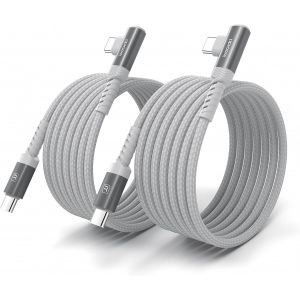 THEF-Câble USB C Coudé 60W, 2 M 2 PCS Cable USB C vers Type C 90 Degrés Charge Rapide avec PD3.0 QC3.0 pour iPhone 15 Plus Pro Max MacBook Pro iPad Galaxy S24 Plus Ultra S23, Blanc - Neuf