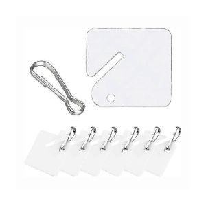 100 Pcs Porte-clés Étiquettes suspendues en plastique blanc avec mousquetons en métal,Étiquettes pour armoires à clés fendues Bo - Neuf