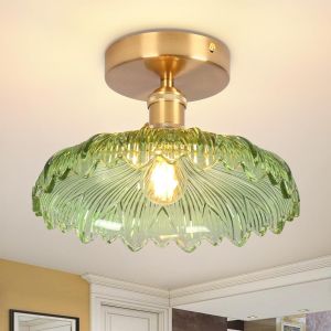 LIUX-Plafonnier Vintage E27 25Cm Luminaire Plafonnier Rétro Avec Abat-Jour En Verre Vert,Lampe Plafond Vintage Pour Entrée Couloir Salon Salle Chambre Décorer Maison Couloir (25Cm) - Neuf