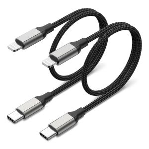 ERSAN-Câble USB C Lightning court 20 cm, 2 pièces en nylon tressé iPhone câble de charge court, Power Delivery Lightning câble de charge rapide pour iPhone 14 13 12 11 Pro Max Mini SE X XS XR 8 Plus- - Neuf