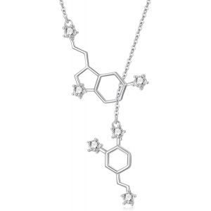 Romantic Work Collier Molécule De Sérotonine En Argent Sterling 925 Molécule De Dopamine Lasso Y Pendentif Porte-Bonheur Sérotonine Lariat Collier Chimie Bijoux Cadeaux Pour Femme,Argent Sterling - Neuf