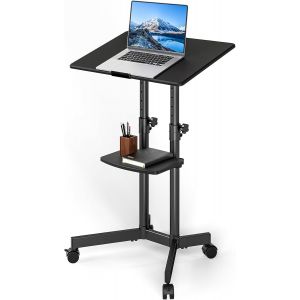 SUBZONAL-Bureau Informatique Mobile &agrave; Hauteur R&eacute;glable, Bureau Debout &agrave; roulettes, Plateau Inclinable de 40&deg; pour Ordinateur Portable, Poste de Travail Supportant Jusqu'&agrave; 20 kg - Neuf