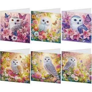Ayuhr-Lot De 6 Cartes De V?ux, Motif De Chouette, Papillon, Peinture Diamant, Carte D'anniversaire, Carte De Remerciement, Carte De Bénédiction, Cartes De Vacances, Broderie Au Point De Croix, - Neuf