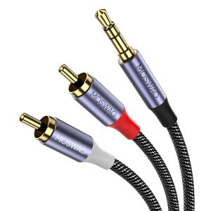 Câble RCA, Jack Audio Stéréo Cordon Jack 3.5mm Mâle vers 2 RCA Mâle Tissage en Nylon Compatible avec Smartphone, PC, Autoradio, Home Cinéma, Amplificateur, Chaîne HiFi, TV etc (3M) - Neuf