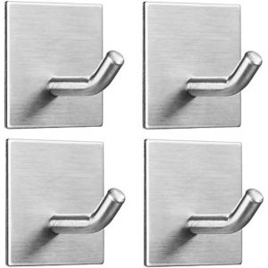 4 Pièces Crochet Adhésif Mural,Porte Serviette auto-adhésif 3M en Acier Inox Imperméable Antirouille sans Perçage,Accroche Serviette Torchon pour Salon,Salle de Bains,Cuisine,Bureau Argent - Neuf