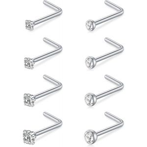 Chenquansarl-8 Pi&egrave;ces 20g Piercings Nez Acier Inoxydable 1.5mm 2mm 2.5mm 3mm Rond Zircone Cubique Vis Droite Forme De L Clou De Nez Or Argent Piercings De Nez Bijoux - Neuf