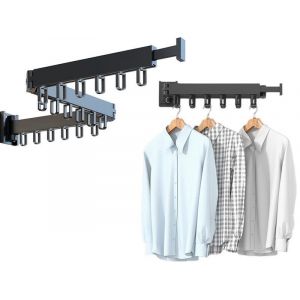 S&eacute;choir &agrave; linge mural pliable avec bras r&eacute;glables et barre porte-serviettes, design peu encombrant, 114 cm - Neuf