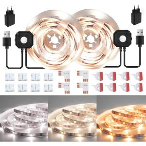 Tianyi-Ruban Led Blanc Chaud Avec Detecteur De Mouvement, 6m Dimmable 2700-6500k Bande Led Autocollant Super Lumineuse, Fonction De Minuterie, Pour Chambre, Vitrine, Escalier, Cuisine Décoration Mais - Neuf
