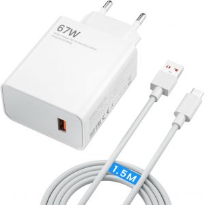 JGD-67W Chargeur Rapide, HyperCharge pour Redmi Note 13, 12, 11 Pro, Xiaomi 13, 12, 11 Pro, 11 Ultra, Pad 7 P, Redmi K60E, K60, K50, K40S, Pad 2 P, Xiaomi Mix Fold Series, 1.5M 6A c&acirc;ble USB-C - Neuf