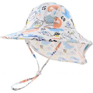 Bébé Chapeaux D'été Fille Garçon Enfant Casquette Uv Protéger Chapeu De Soleil Pour Tout Petit Plage Randonnée Casquette (Dinosaure-Blanc,3 À 12 Mois(44-48cm),3_Months) - Neuf