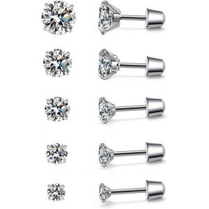 Chenquansarl-Lot De 5 Paires De Boucles D'oreilles &Agrave; Tige Hypoallerg&eacute;niques En Acier Inoxydable Et Cristal Transparent Pour Cartilage H&eacute;lix 3-8 Mm - Neuf