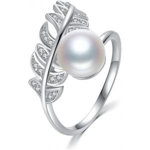 Yemaesre-Bague Ouverte En Argent Sterling 925 Et Perle De Culture D'eau Douce Plume De Zircon Brillant Pour Femme Fille, Argent, Perle - Neuf