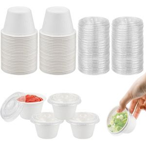 Tianyi-50 Pcs Pot De Sauce En Plastique 100ml Gobelets Carton Avec Couvercle Bo&icirc;tes De Alimentaires Petit Pot Conservation Bo&icirc;te Sauce Alimentaire Recipient Sauce Salade Pour Noix Confiture, Blanc - Neuf