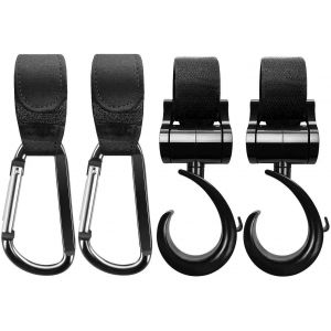 8 Pièces Crochets Et Clips Pour Poussette - Anneaux D Et Clips À Velcro Avec Mousse, Jusqu'à 25 Kg, Rotation 180°/360°, Alliage D'aluminium Pour Caddie, Fauteuil Roulant Et Marcheur - Neuf