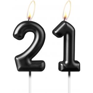 Sjzg-Bougie Noire Nacr&eacute;e En Forme De Chiffre 21, Belle D&eacute;coration De G&acirc;teau D'anniversaire Noire &Eacute;tincelante Pour Homme Et Femme - Neuf
