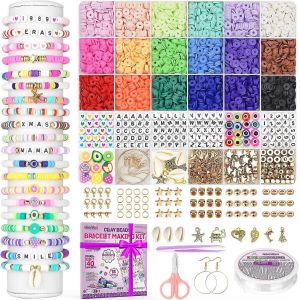 Kit De 5200 Perles En Argile Pour D&eacute;butants, Perles Heishi En Polym&egrave;re Style Preppy Pour La Cr&eacute;ation De Bracelets Et De Bijoux, Avec Breloques, Pour Loisirs Cr&eacute;atifs. - Neuf