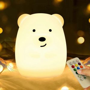 Veilleuse Pour Enfants-Lampe En Silicone Animal Mignon Rechargeable Usb Avec Capteur Tactile Et T&eacute;l&eacute;commande Contr - Neuf