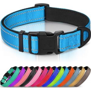 Jgd-Collier Pour Chien En Nylon Avec Bande R&eacute;fl&eacute;chissante,Collier Rembourr&eacute; Classique Pour Petit Chien,Bleu,S - Neuf
