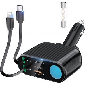 5 en 1 Chargeur de Voiture Retractable, 168W Multi Prise Adaptateur Allume Cigare USB C, 5 Ports Dual Cable Rapide Charge PD3.0 Allume, Compatible avec iPhone,Samsung, Xiaomi, GPS, Tablette - Neuf