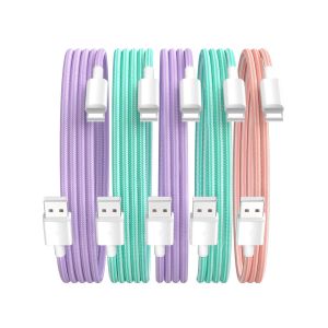 KALANKA-C&acirc;ble pour iPhone[5 Paquets, 1M/2M/2M/3M/3M] C&acirc;ble USB A avec Lighting Fil Tress&eacute; en Nylon C&acirc;ble de Charge Rapide pour iPhone 14/13/12/11/Pro Max/Mini/XS/SE/Pad - Rose/Violet/Vert/Violet/Vert - Neuf