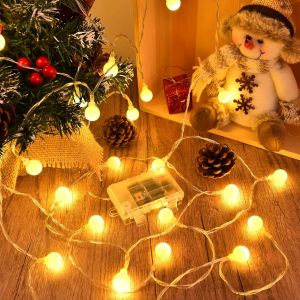KAL-Guirlande Lumineuse Led À Pile, 6M 40 Led Blanc Chaud Globe Guirlande Lumineuse Exterieure Avec 6H De Minuterie, Ip65 Étanche Boules Led Pile Pour Chambre,Balcon, Mariage,Décoration De Noël - Neuf