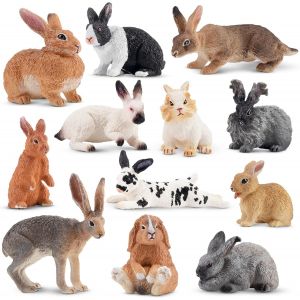 SANSH-TOYMANY Lot de 12 figurines de lapin de Pâques - Animaux de la ferme - Modèle de lapin - Jouet de Noël - Décoration d'anniversaire - Cadeau de gâteau - Fête - Pour enfants et tout-petits - Neuf