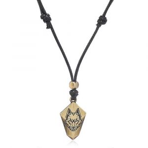 Qingwen Européen Et Américain Rétro Wax Corde Collier Métal Tête De Loup Motif Pendentif Hommes S Perlé Mode Personnalité Pull Chaîne - Neuf