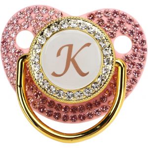 Sucette B&eacute;b&eacute; Dor&eacute;e Strass Lettre Bling B&eacute;b&eacute; Sucette Personnalis&eacute;e Bling Sucette Incurv&eacute;e En Silicone Avec Clip De Cha&icirc;ne Pour B&eacute;b&eacute; Douche Nouveau-N&eacute; Photographie (Lettre K) - Neuf