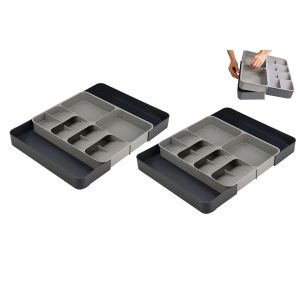 Ensemble De Rangement Extensible Et R&eacute;glable Pour Tiroir De Cuisine - 2 Plateaux De Rangement Pour Couverts, Ustensiles Et Outils - Neuf