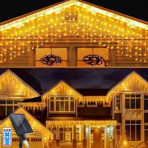KAL-Rideau Lumineux Exterieur, 5 M 128 Leds, 8 Modes, Telecommande, Ip65 Etanche, Energie Solaire, Guirlande Lumineuse Pour Fete, Balcon, Jardin - Neuf
