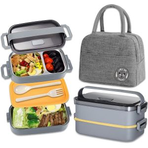Bento Lunch Box Kit, 1600ml Boite Repas Avec Couverts E Sac Isotherme Repas, Herm&eacute;tique Bo&icirc;tes Bento Pour Pique-Nique, Travail, Go&ucirc;ter, Bo&icirc;te &Agrave; Lunch Micro Ondes(Vert Fonc&eacute;) - Neuf