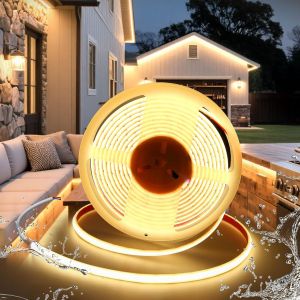 Tzf-24v Cob Ruban Led, 5m Bande Led Cob &Eacute;tanche Ip68 Blanc Chaud 3000k 320led/M D&eacute;coupable Flexible Silicone Imperm&eacute;able, Largeur 10mm, Pour Exterieur Chambre Cuisine Miroir (Sans Alimentation) - Neuf