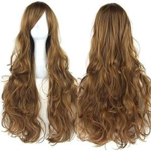Kalanka-80cm Longue Perruque De Cosplay De Cheveux Naturels Boucl&eacute;s Avec Une Frange Color&eacute;e Halloween Costume Party Perruques Pour Les Femmes (Brun) - Neuf