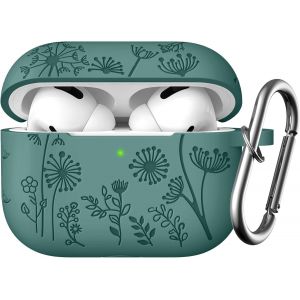 LORANKA-Fleur Grav&eacute; &Eacute;tui AirPods PRO 2 2022, coque silicone protection 2e/1&egrave;re g&eacute;n&eacute;ration, &eacute;tui mousqueton LED - Neuf